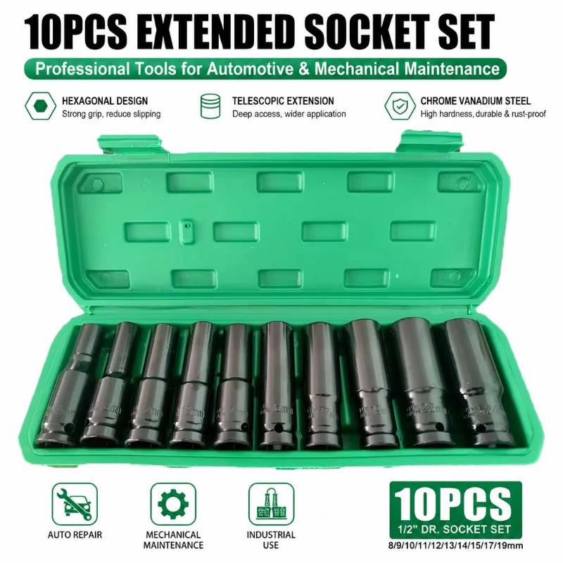 Car Workshop Tools Kit - Conjunto de 10 Peças de Soquetes